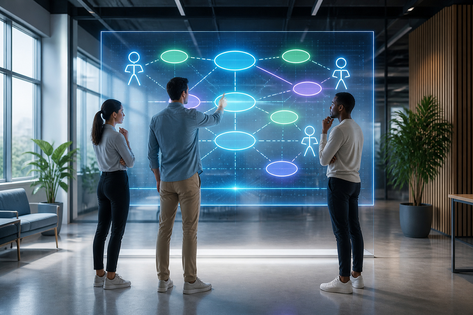 Collaboration futuriste sur ecran holographique
