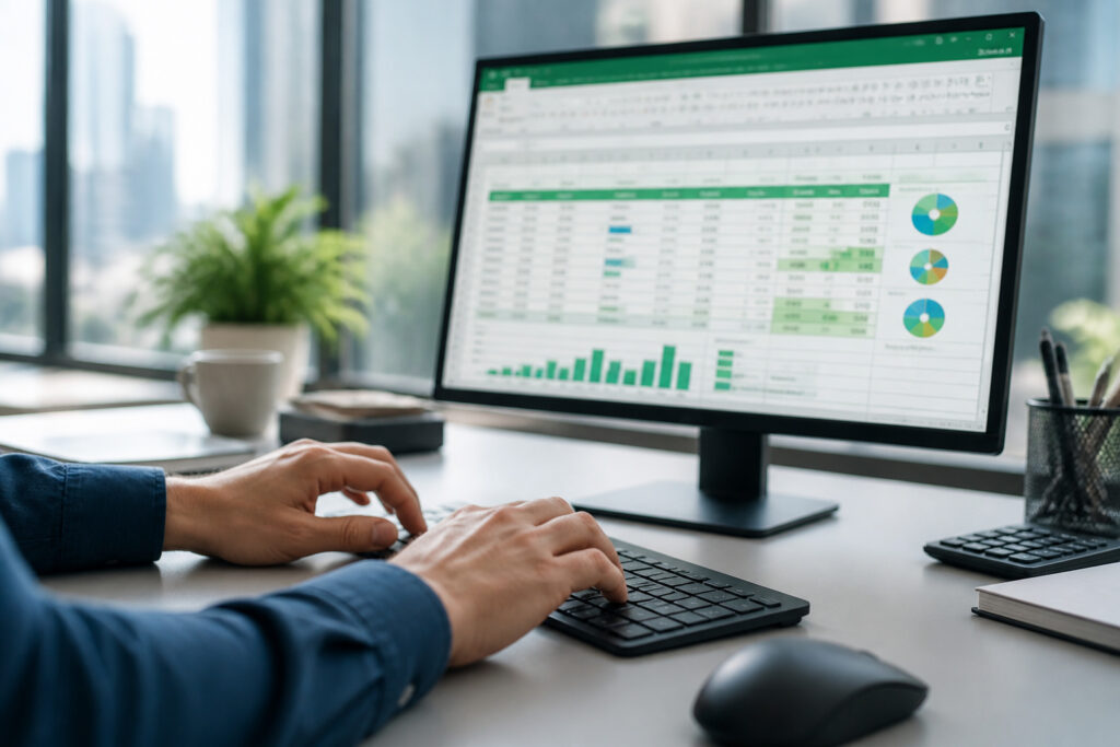Mains travaillant sur un tableur