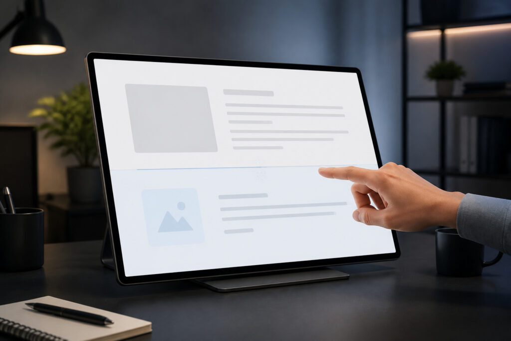 Interface minimaliste sur ecran moderne
