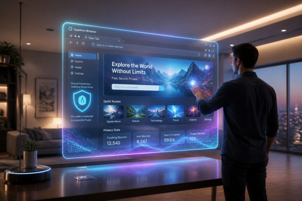 Interface navigateur holographique futuriste