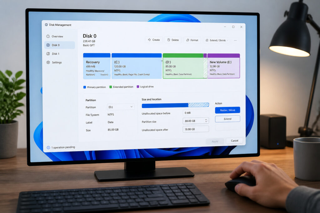Gestion de disque sur un ordinateur moderne