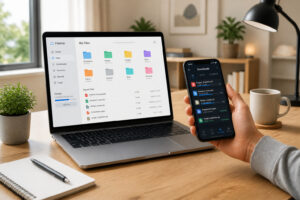 Bureau moderne avec appareils connectes