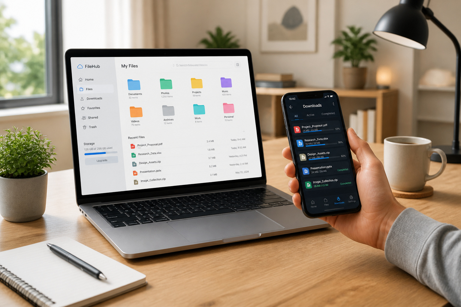 Bureau moderne avec appareils connectes